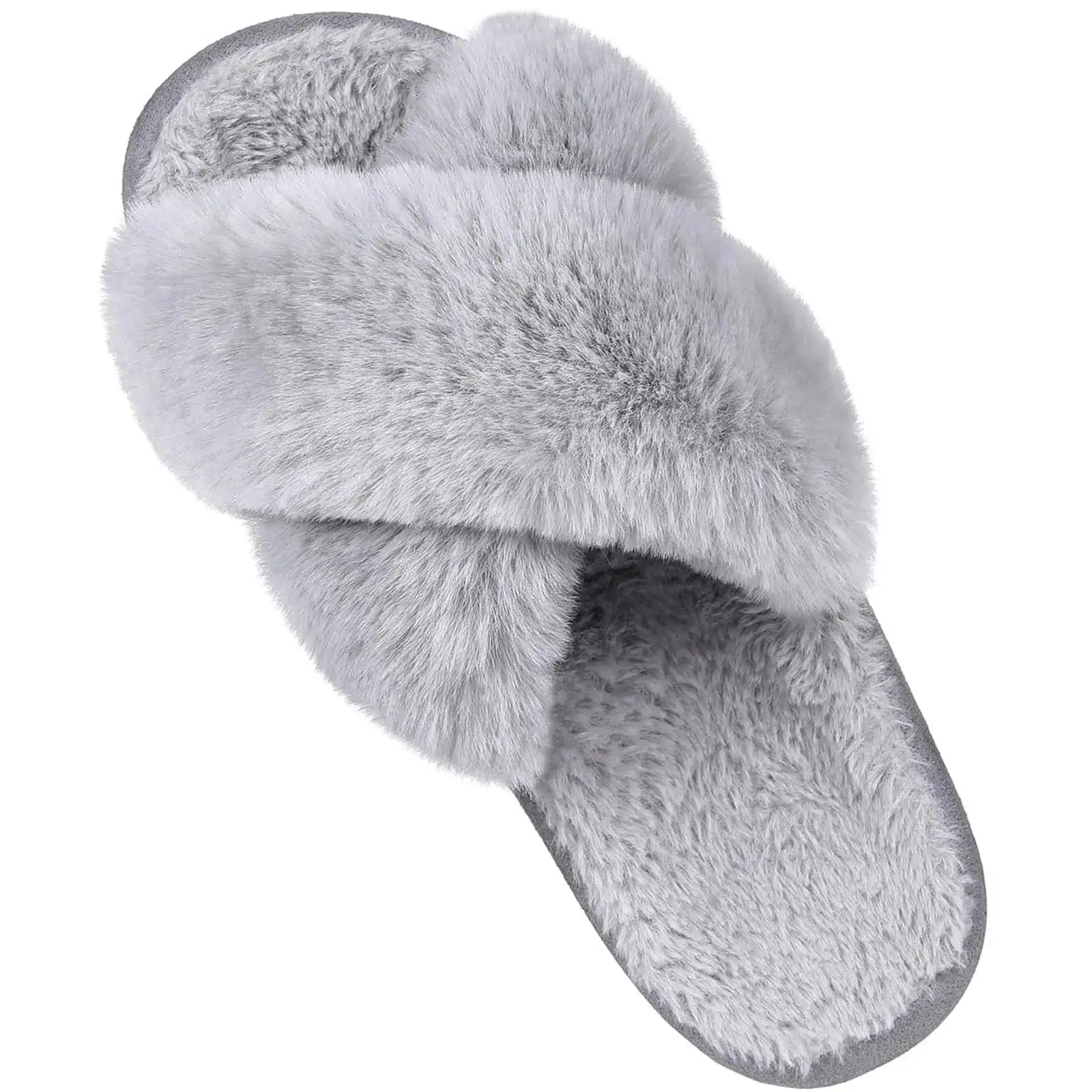 Comwarm Women's Cross Band Fuzzy Slippers Fluffy Open Toe House Slippers Cozy Plush Bedroom Shoes Indoor Outdoor Fur Sandals