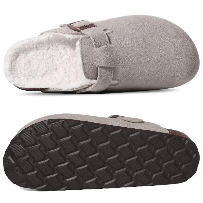 Crestar Fuzzy Clogs Slippers For Women Winter Warm Plush Cork Footbed Fur Clogs Slippers Lady Furry House Flats Cotton Slippers