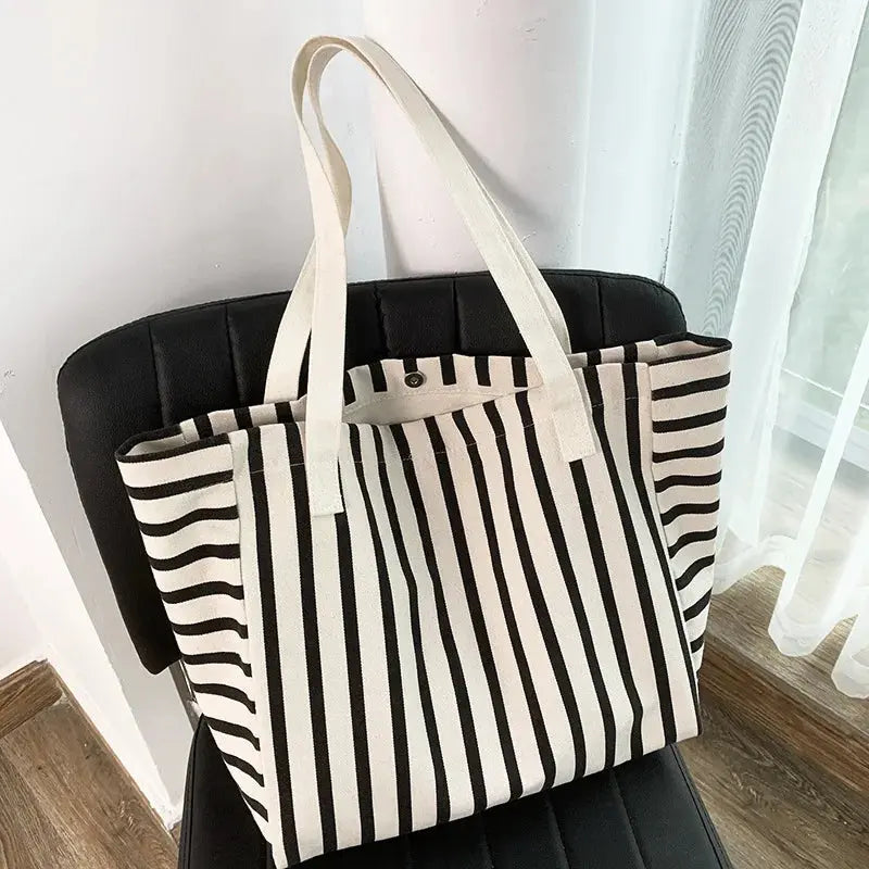 New Beach Tote Bag Fashion Women Canvas Summer Large Capacity Striped Shoulder Bag Tote Handbag Shopping Shoulder Bags сумка
