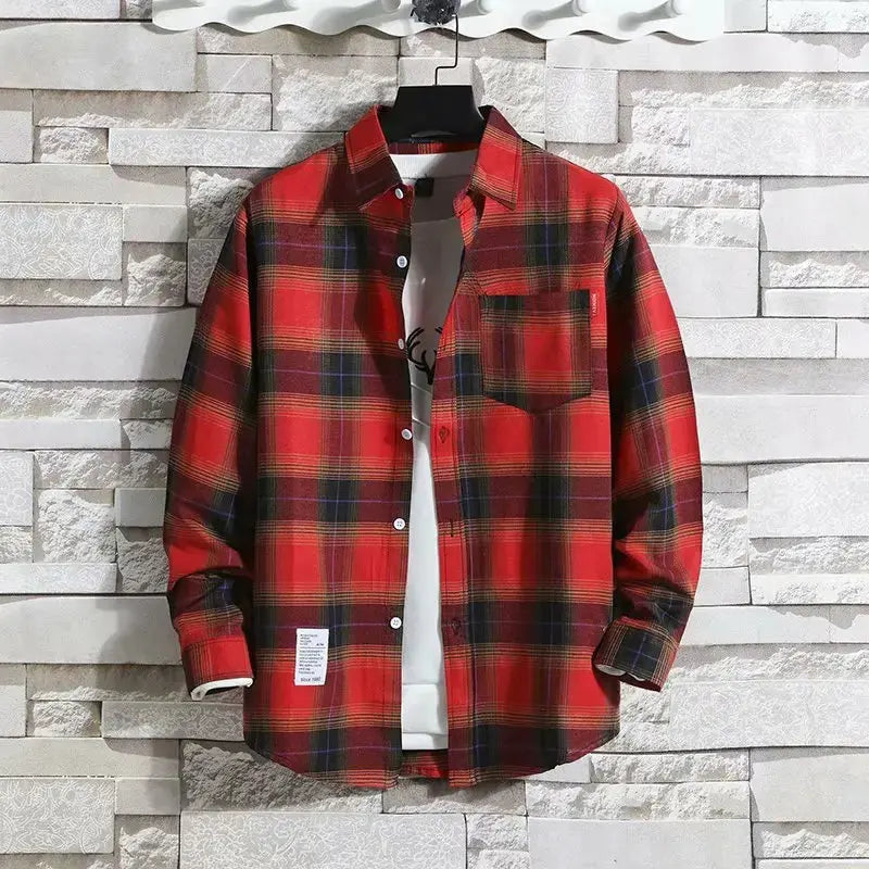 Spring New Korean Style Plaid Shirts Men's Handsome Long-sleeved Loose Casual All-matching Shirt Coats 2025 Trend Men's Clothing Markonline