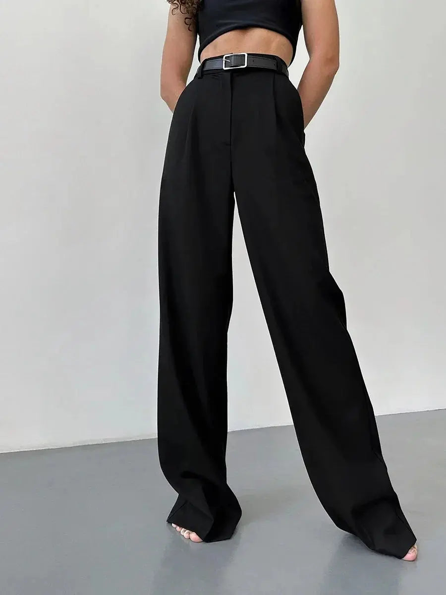 Bornladies Autumn Office Ladies Trousers Women High Waist Pants Pockets Female Summer Pleated Wide Leg  Solid OL Pants Women