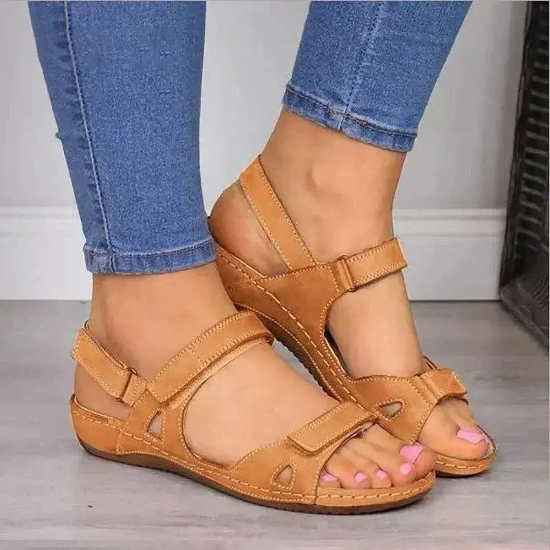 Women Sandals Flat Shoes Summer Solid Color Shoes Open Toe Women Shoes Hook Loop Casual Platform Plus Size Ladies Sandals