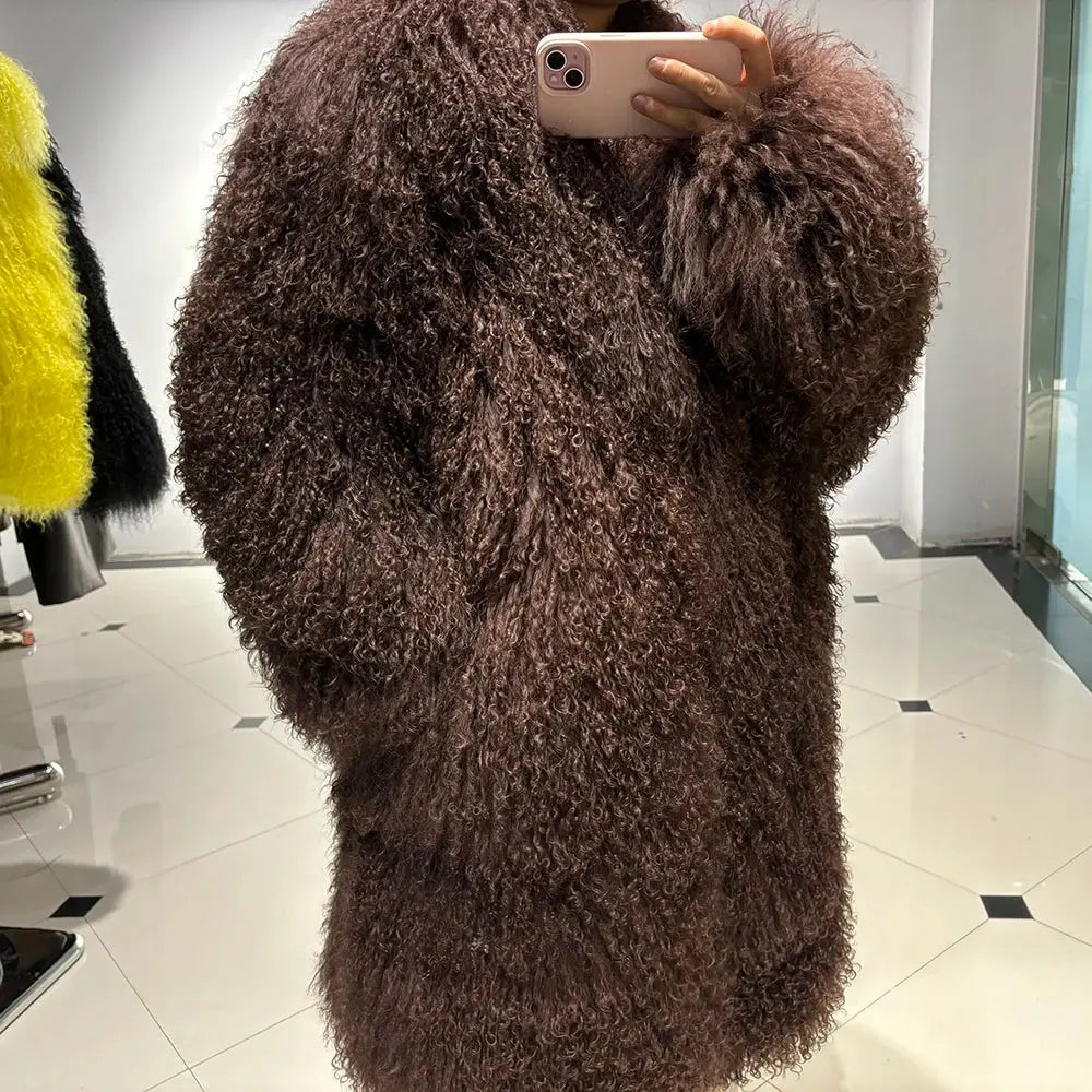 YOLOAgain Real Mongolia Sheep Fur Coat Women Winter Fur Coat