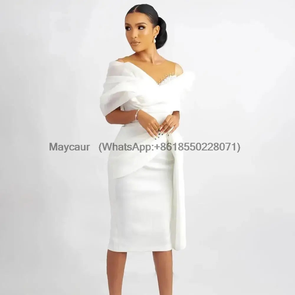 Short Wedding Dress Off the Shoulder Sheath/Column Wedding Gown for Women Bride Knee Length Beaded Simple Bridal Gown customized