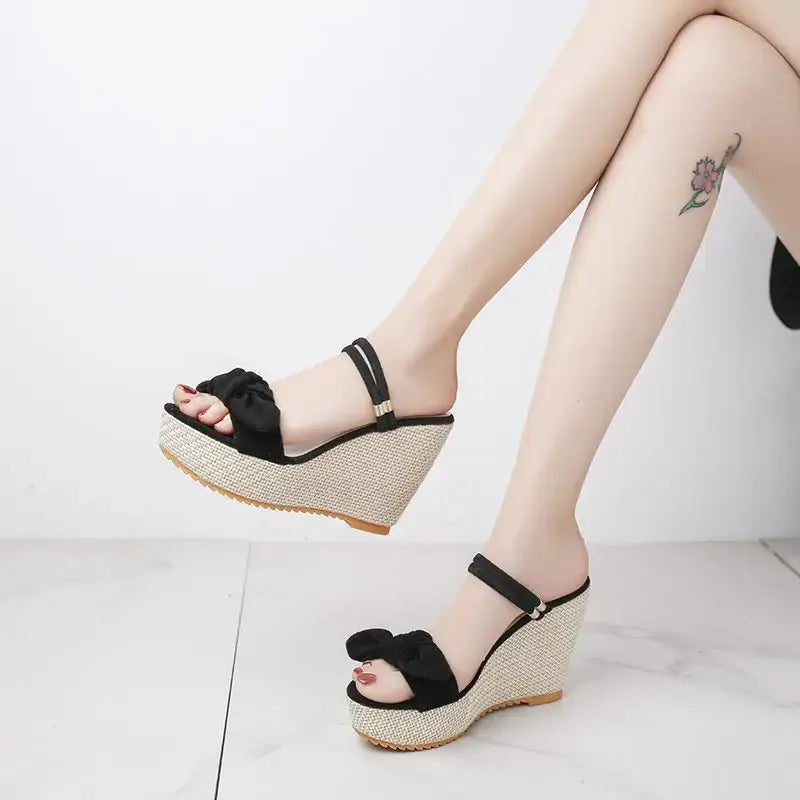 New Designer Denim Sandals Women Sandals High Quality Wedges High Heels Peep-Toe Platform Shoes Woman Thick Bottom Sandals