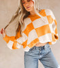 Orange Checkered Bishop Sleeve Sweater Dear-Lover Dropshipping