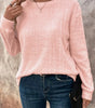 Light Pink Fuzzy Ribbed Texture Round Neck Long Sleeve Top Markonline