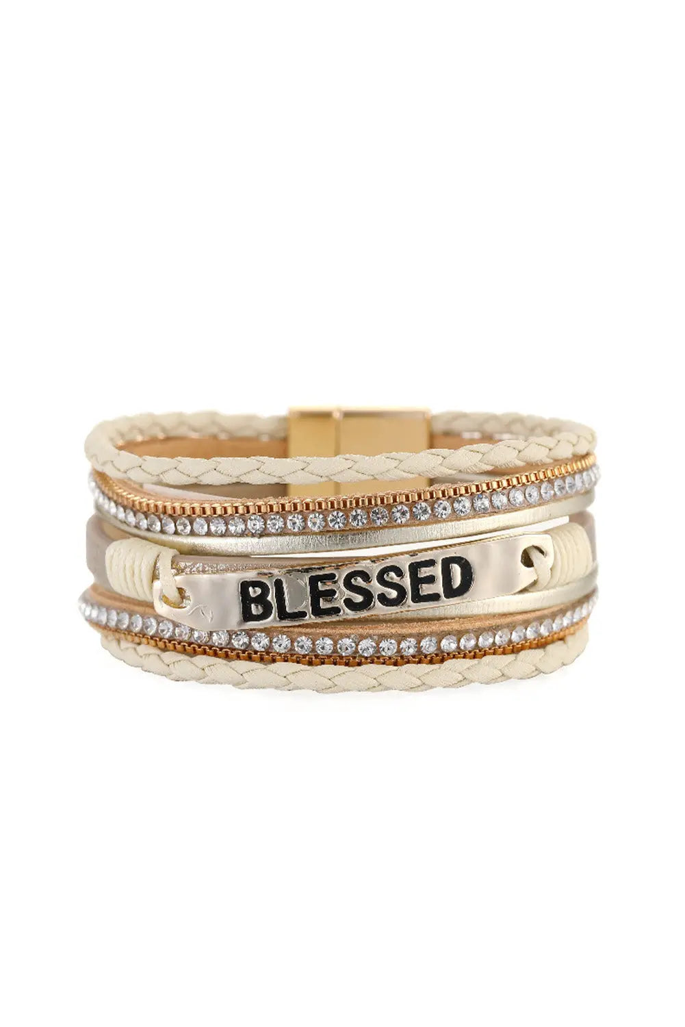 Beige BLESSED Rhinestone Braided Detail Buckle Bracelet Dear-Lover Dropshipping