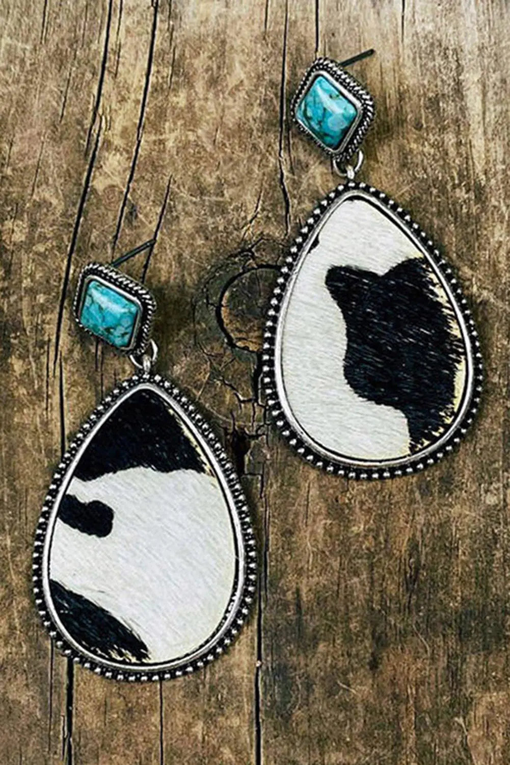 Black Cow Print Turquoise Drop Earrings Dear-Lover Dropshipping