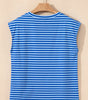 Sky Blue Stripe Ribbed Cap Sleeve Round Neck T Shirt Markonline