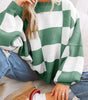 Green Checkered Bishop Sleeve Sweater Dear-Lover Dropshipping