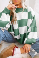 Green Checkered Bishop Sleeve Sweater Dear-Lover Dropshipping