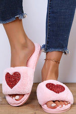 Pink Sequin Heart Shaped Slip On Plush Slippers Dear-Lover Dropshipping
