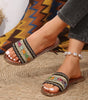Chestnut Bohemian Pattern Crochet Faux Leather Beach Slippers Dear-Lover Dropshipping