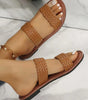 Chestnut Braided Double Band Leathered Flat Slippers Markonline
