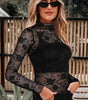 Black Sheer Floral Lace Mesh Mock Neck Long Sleeve Top Dear-Lover Dropshipping