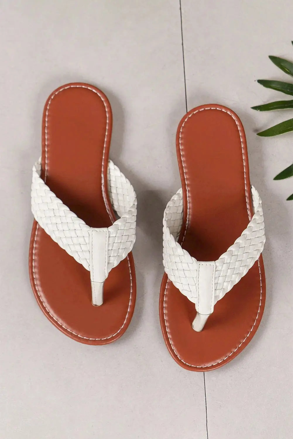 White Braided Strap PU Leather Flip Flop Markonline