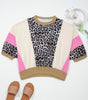 Brown Leopard Print Color Block Patchwork 3/4 Sleeve Loose Top Dear-Lover Dropshipping