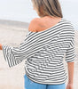 Black Stripe Half Sleeve Scoop Neck Loose Top Markonline