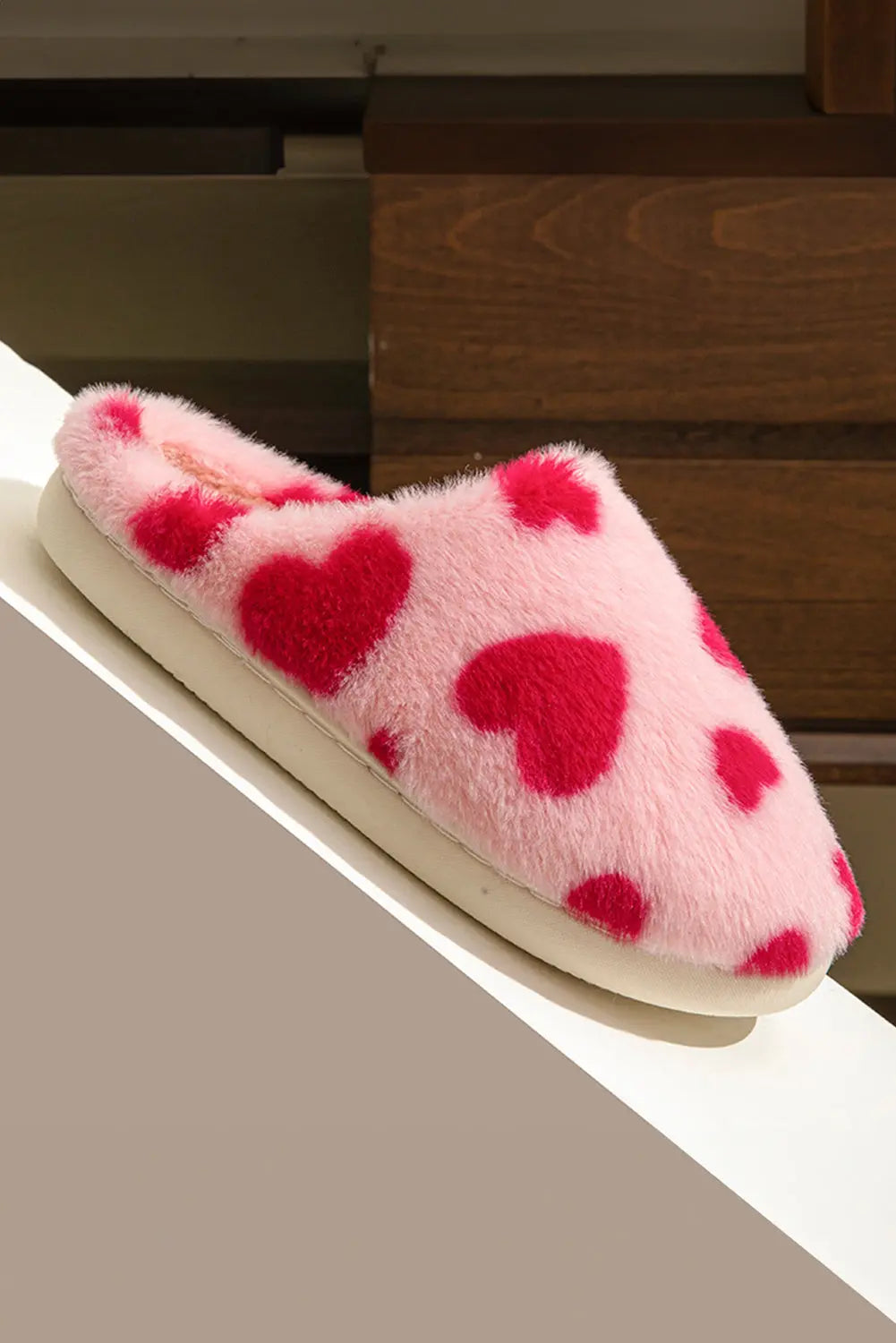 Fiery Red Valentines Heart Shape Winter Fuzzy Slippers Markonline