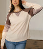 Brown Floral Print Patchwork Color Block Long Sleeve Top Markonline