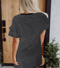 Black Stripe Ruffled Short Sleeve Crew Neck T Shirt Shift Mini Dress Markonline