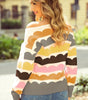 Yellow Wave Striped Balloon Sleeve Drop Shoulder Sweater Dear-Lover Dropshipping