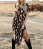 Red Western Aztec Printed Long T-shirt Dress Markonline