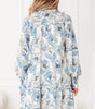 Sky Blue Floral Print Tie Neck Long Sleeve Flowy Mini Dress Markonline