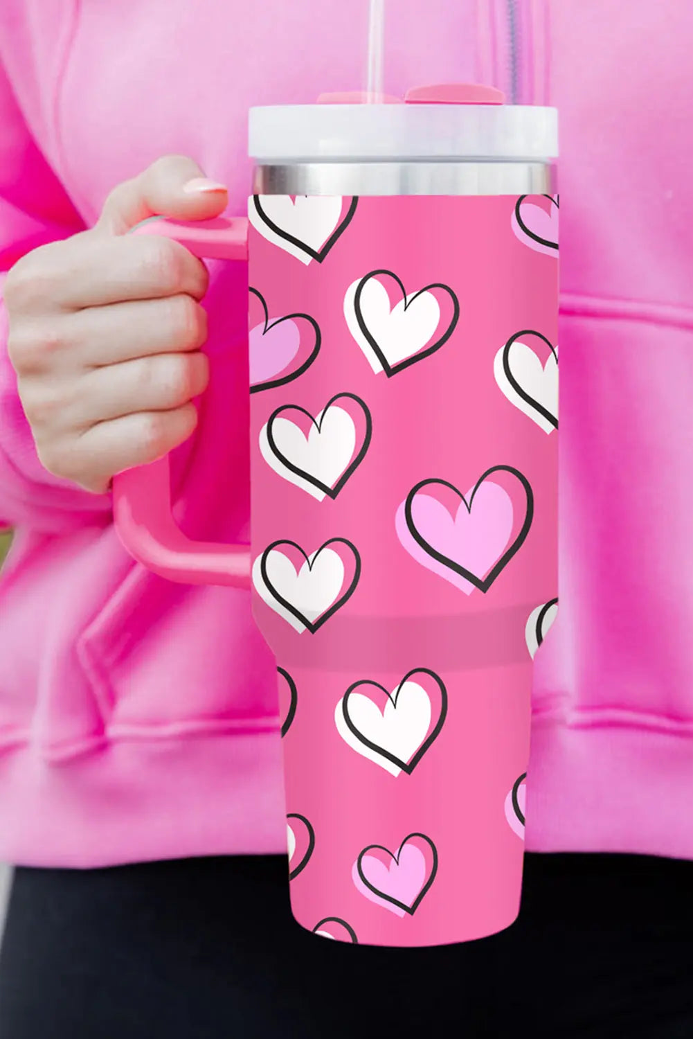 Rose Red Valentines Heart Printed Thermos Cup with Handle 40oz Dear-Lover Dropshipping