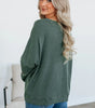 Mist Green Waffle Knit Patchwork Long Sleeve Loose Top Markonline