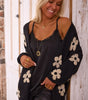 Black Floral Print Knitted Open Front Loose Cardigan Dear-Lover Dropshipping