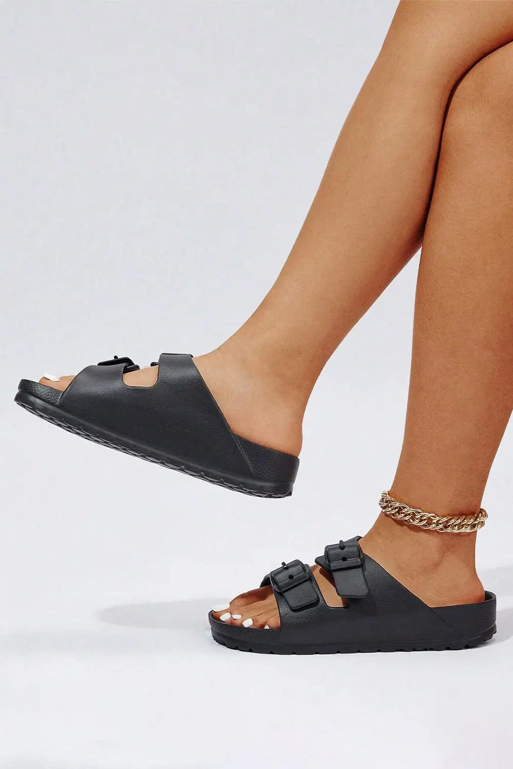 Black Double-buckle EVA Slippers Dear-Lover Dropshipping