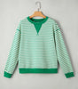 Bright Green Striped Exposed Seam Patchwork Loose Pullover Top Markonline