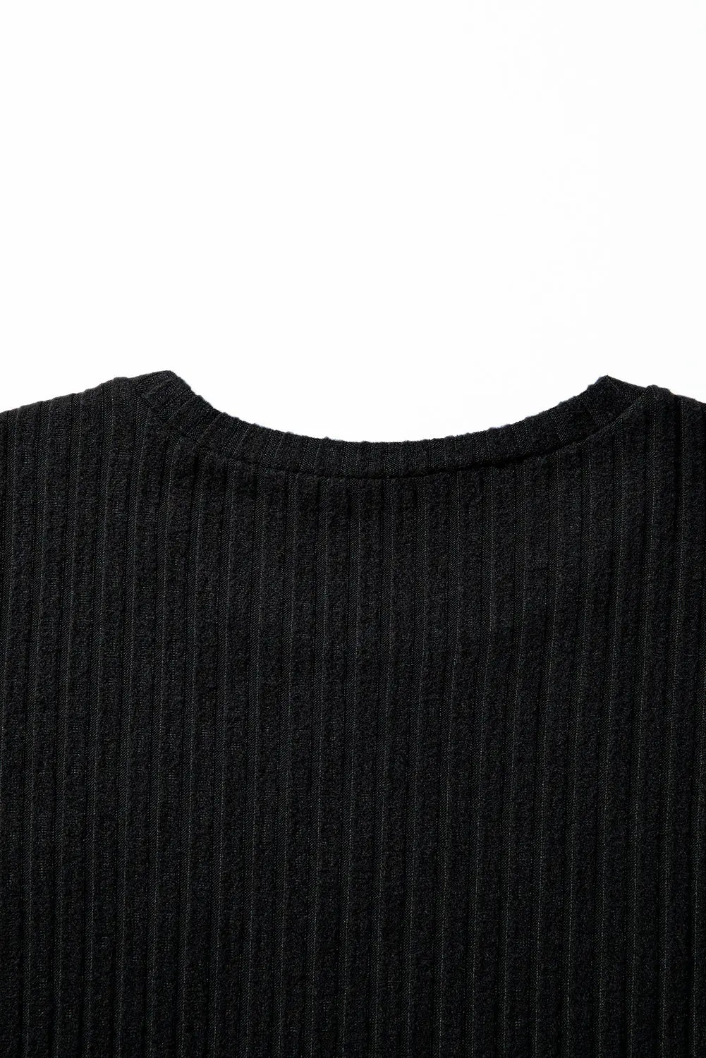 Black Ribbed Texture Round Neck Long Sleeve Rounded Hem Knit Top Markonline