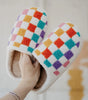 White Vibrant Checkered Plush Thermal Slippers Markonline