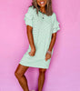 Green Stripe Ruffled Short Sleeve Crew Neck T Shirt Shift Mini Dress Markonline