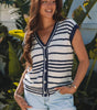 Blue Stripe Loose Buttoned V Neck Sweater Vest Dear-Lover Dropshipping