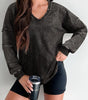 Carbon Grey Mineral Wash Exposed Seam Buttoned V Neck Pullover Top Dear-Lover Dropshipping