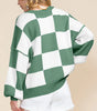 Green Checkered Bishop Sleeve Sweater Dear-Lover Dropshipping
