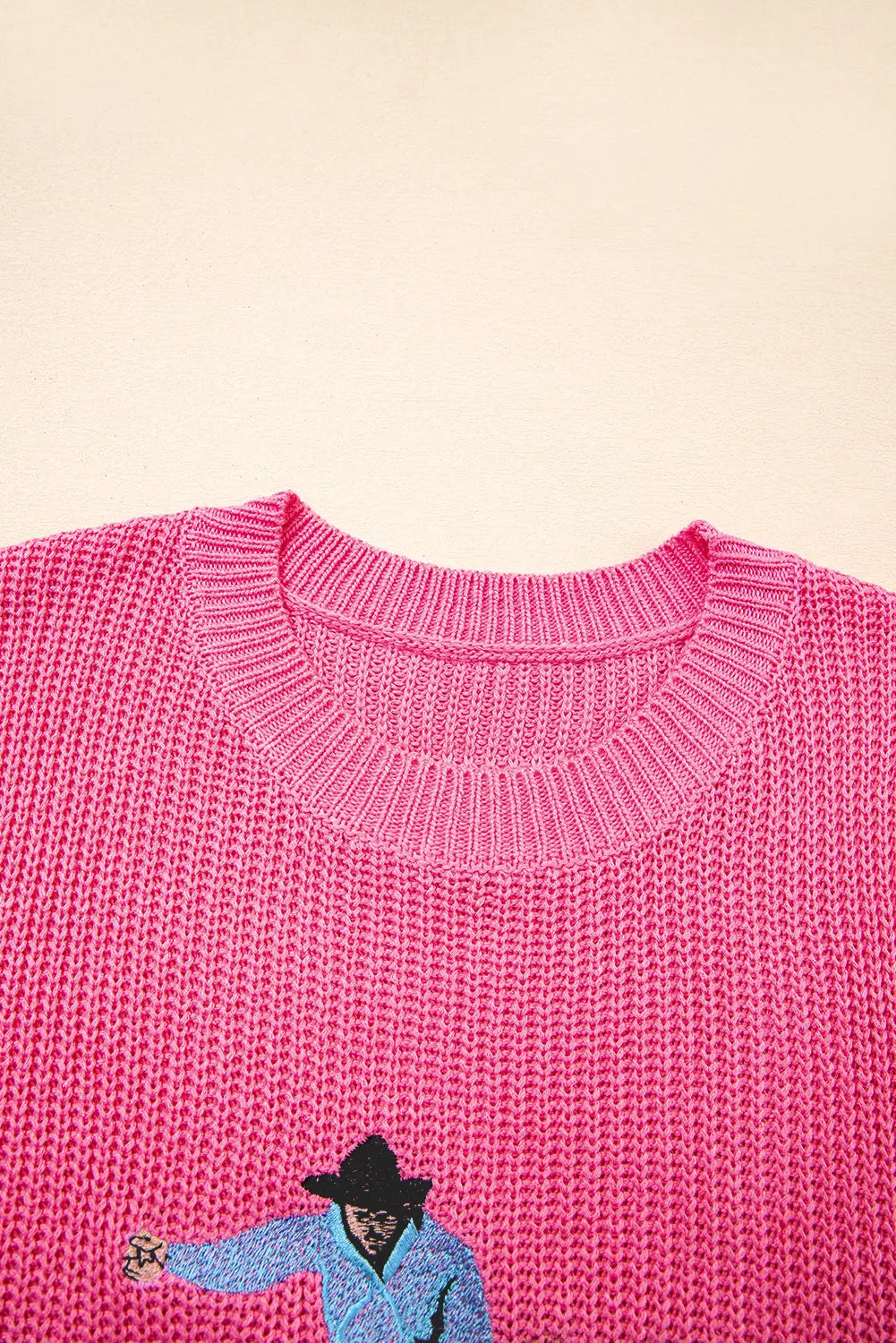 Bright Pink Western Cowboy Embroidery Round Neck Sleeveless Sweater Dear-Lover Dropshipping