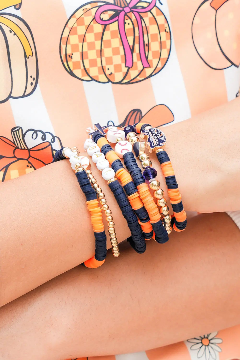 Russet Orange 7pcs Game Day Football Stackable Bracelet Set Dear-Lover Dropshipping