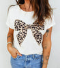 White Leopard Bow Embroidered Cotton Round Neck T Shirt Markonline