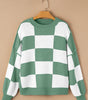 Green Checkered Bishop Sleeve Sweater Dear-Lover Dropshipping