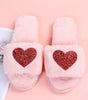 Pink Sequin Heart Shaped Slip On Plush Slippers Dear-Lover Dropshipping