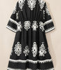 Black Western Geometric Print 3/4 Sleeve Loose Midi Dress Markonline