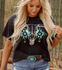 Carbon Grey Vintage Western Bull Head Skull Turquoise Aztec Graphic T Shirt Markonline
