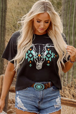 Carbon Grey Vintage Western Bull Head Skull Turquoise Aztec Graphic T Shirt Markonline