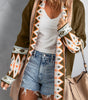 Brown Aztec Print Open Front Knitted Cardigan Dear-Lover Dropshipping