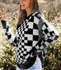 Black Checkered Print Drop Shoulder Round Neck Sweater Dear-Lover Dropshipping
